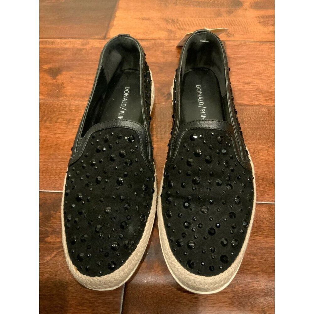 Donald Pliner Black Bejeweled "Pamela" Slip-On Flats Shoes, Size 6 (US)